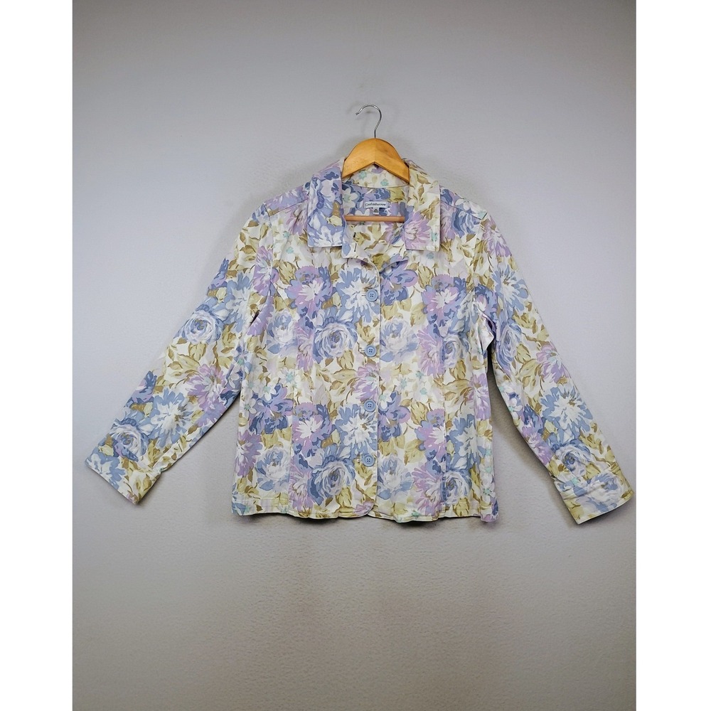 Cottagecore Croft & Barrow Womens XL Purple Blue Floral Cotton Button Up Jacket